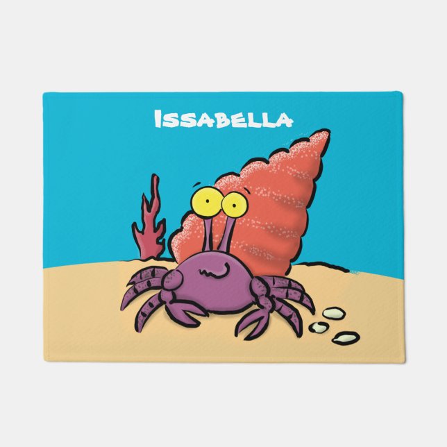Funny cute purple cartoon hermit crab doormat (Front)