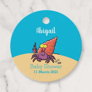 Funny cute purple cartoon hermit crab favour tags