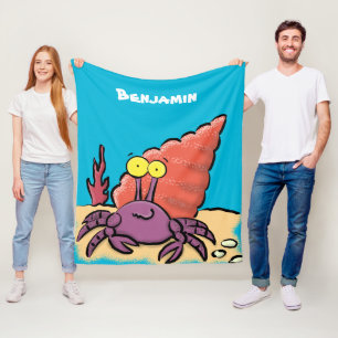 Funny cute purple cartoon hermit crab fleece blanket