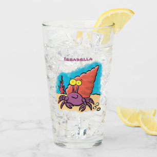 Funny cute purple cartoon hermit crab glass