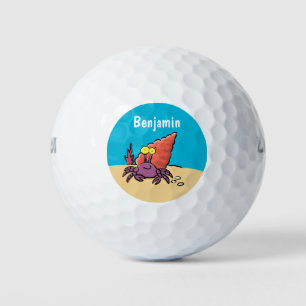 Funny cute purple cartoon hermit crab golf balls