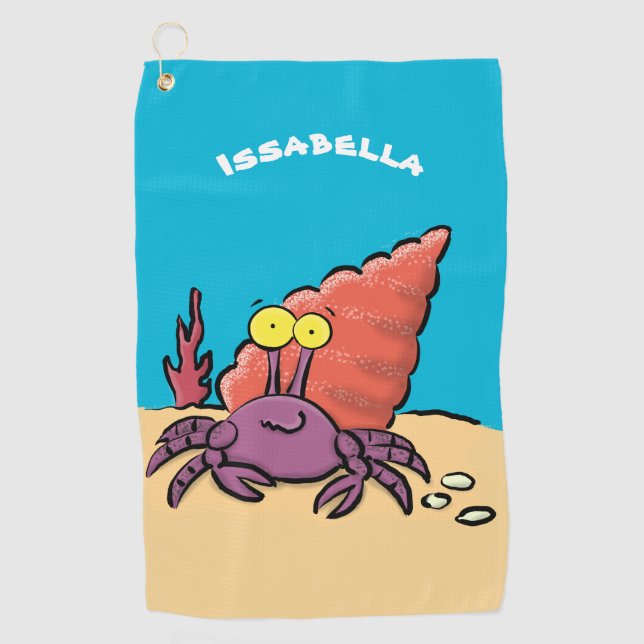 Funny cute purple cartoon hermit crab  golf towel (Front)