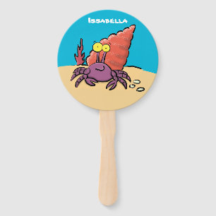 Funny cute purple cartoon hermit crab hand fan