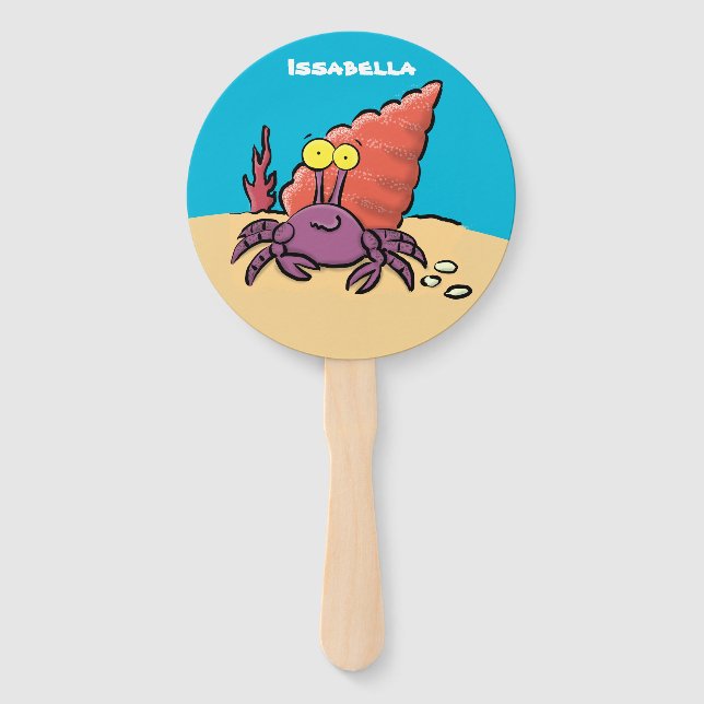 Funny cute purple cartoon hermit crab hand fan (Front)