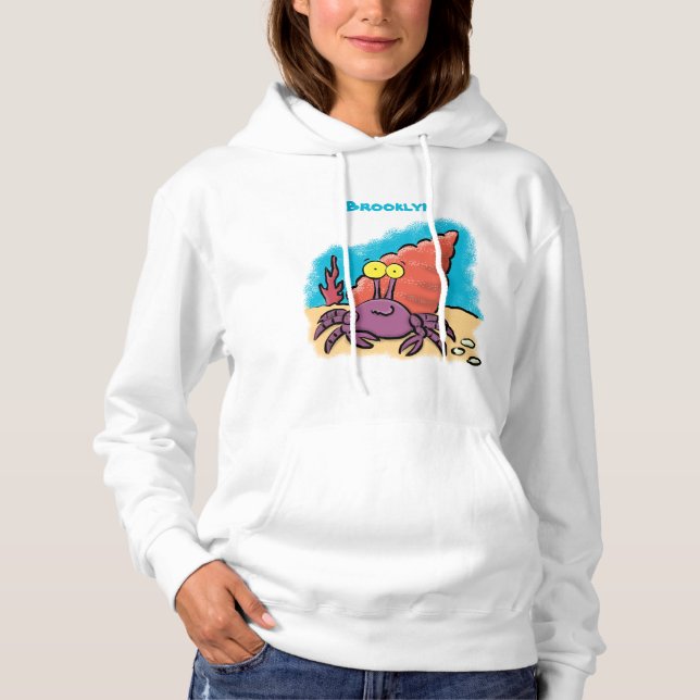Funny cute purple cartoon hermit crab hoodie (Front)
