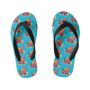 Funny cute purple cartoon hermit crab kid's flip flops