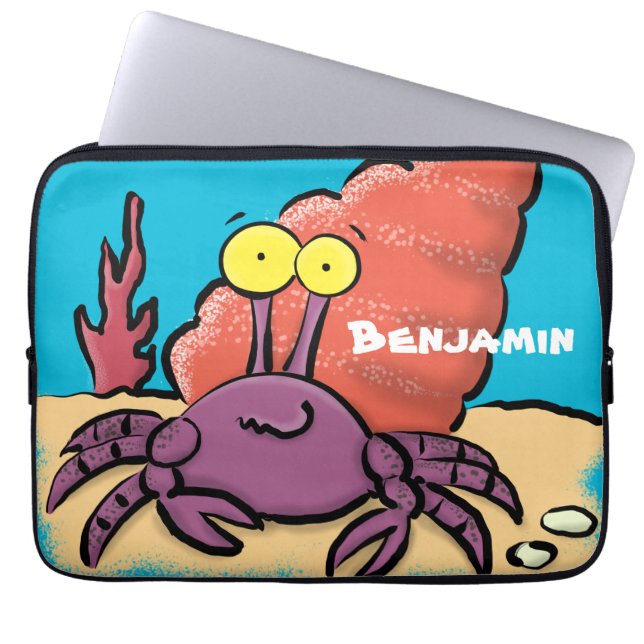 Funny cute purple cartoon hermit crab laptop sleeve (Front)