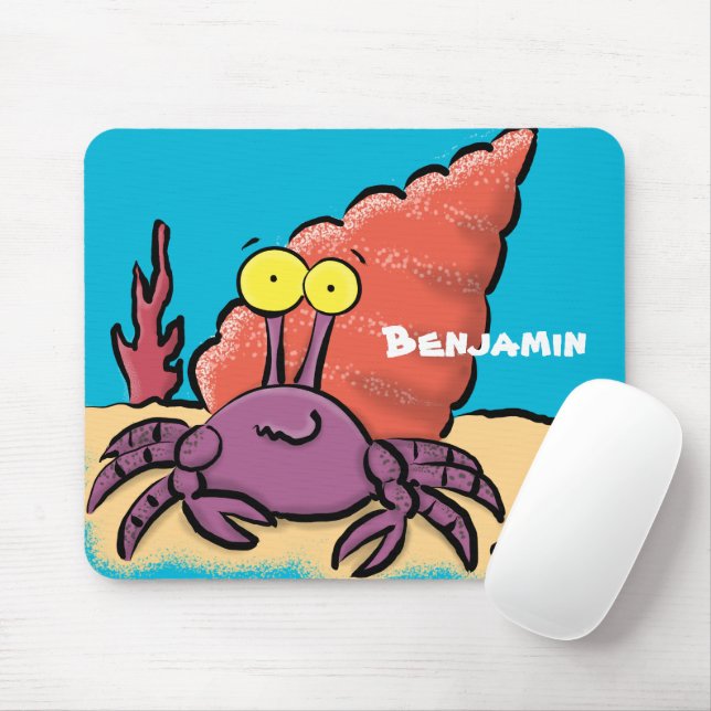 Funny cute purple cartoon hermit crab mouse mat (With Mouse)