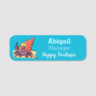 Funny cute purple cartoon hermit crab name tag