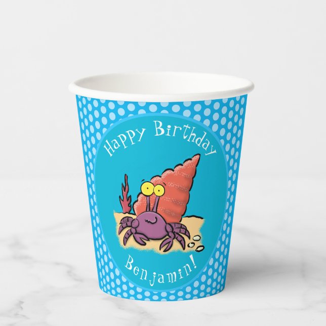 Funny cute purple cartoon hermit crab paper cups (Front)