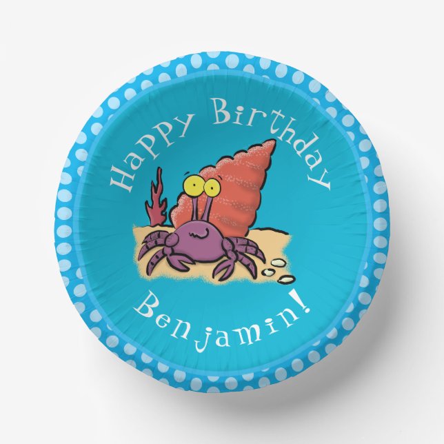 Funny cute purple cartoon hermit crab paper plate (Front)