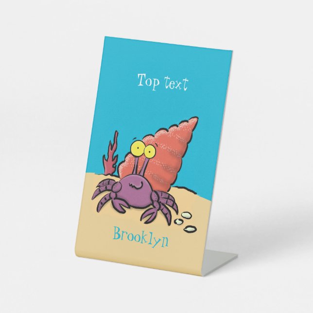 Funny cute purple cartoon hermit crab  pedestal sign (Front)