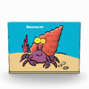 Funny cute purple cartoon hermit crab photo block
