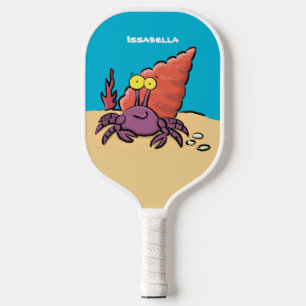 Funny cute purple cartoon hermit crab pickleball paddle