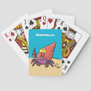 Funny cute purple cartoon hermit crab playing cards