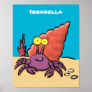 Funny cute purple cartoon hermit crab poster