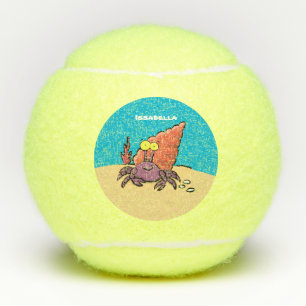 Funny cute purple cartoon hermit crab tennis balls
