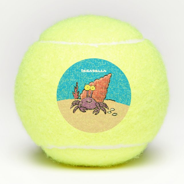Funny cute purple cartoon hermit crab tennis balls (Front)