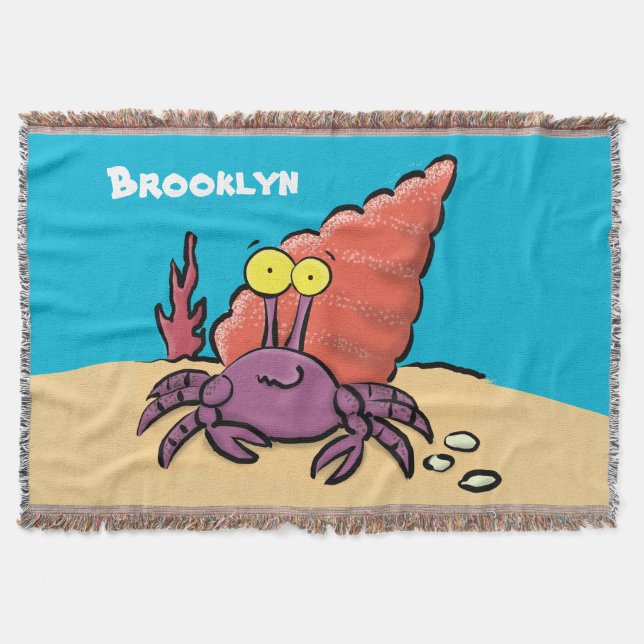 Funny cute purple cartoon hermit crab throw blanket (Front)