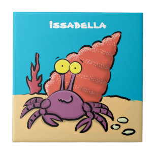Funny cute purple cartoon hermit crab tile