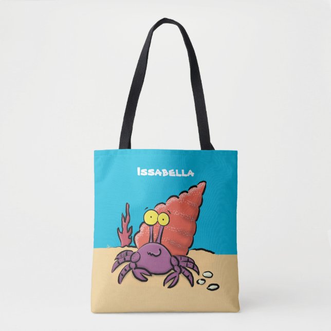 Funny cute purple cartoon hermit crab tote bag (Front)