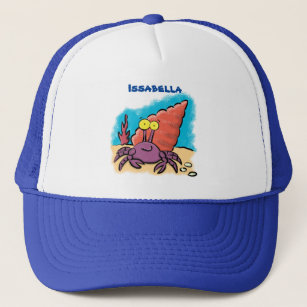 Funny cute purple cartoon hermit crab trucker hat
