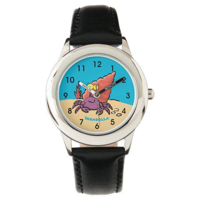 Funny cute purple cartoon hermit crab watch (Front)