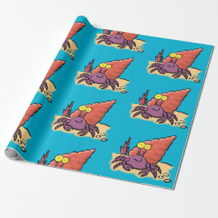 Funny cute purple cartoon hermit crab wrapping paper