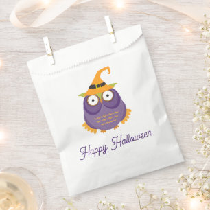 Funny cute purple witch owl. Halloween Kids treats Favour Bags