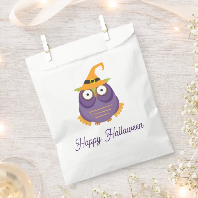 Funny cute purple witch owl. Halloween Kids treats Favour Bags (Clipped)