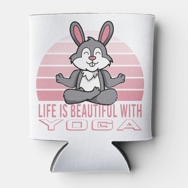 Funny cute rabbit doing yoga. funny yoga poses can cooler (Front)