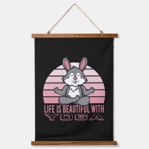 Funny cute rabbit doing yoga. funny yoga poses  hanging tapestry