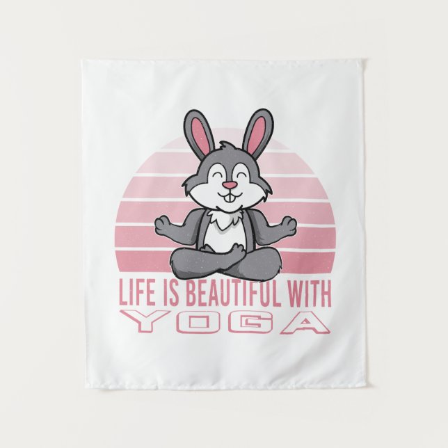 Funny cute rabbit doing yoga. funny yoga poses tapestry (Front)