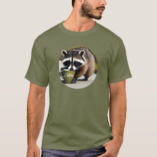 Funny Cute Raccoon Drinking Coffee T-Shirt