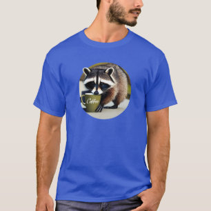 Funny Cute Racoon Drinking Coffee T-Shirt