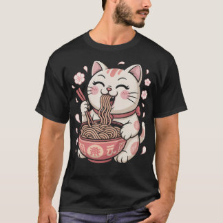 Funny Cute Ramen Cat Cherry Blossom Japan Anime T-Shirt