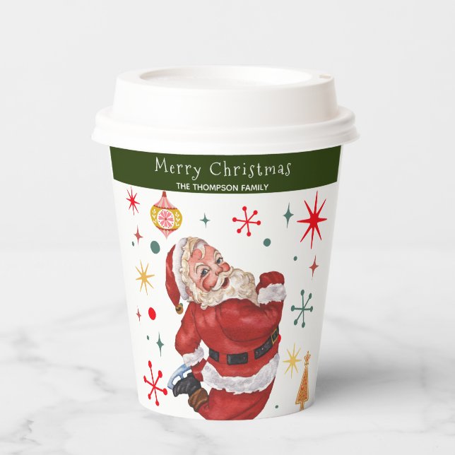 Funny Cute Red and Green Monogram Christmas Santa Paper Cups (Front)