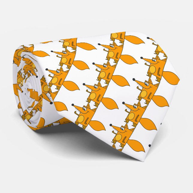 Funny cute red Cartoon foxes patterned Tie (Rolled)