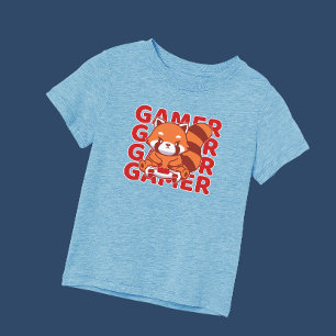 Funny Cute Red Panda Playing Video Games Kids T-Shirt