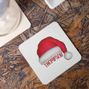 Funny Cute Red Santa Christmas Holiday Drink Decor Glass Coaster