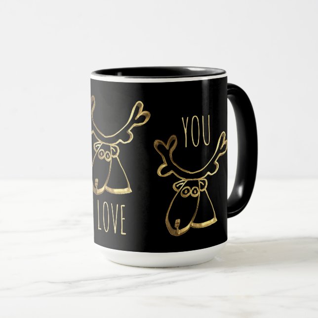 Funny Cute Reindeer Pattern We Love You Text Mug (Front Right)