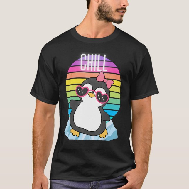 Funny Cute Retro Sunset Gift for Penguin Lovers Of T-Shirt (Front)