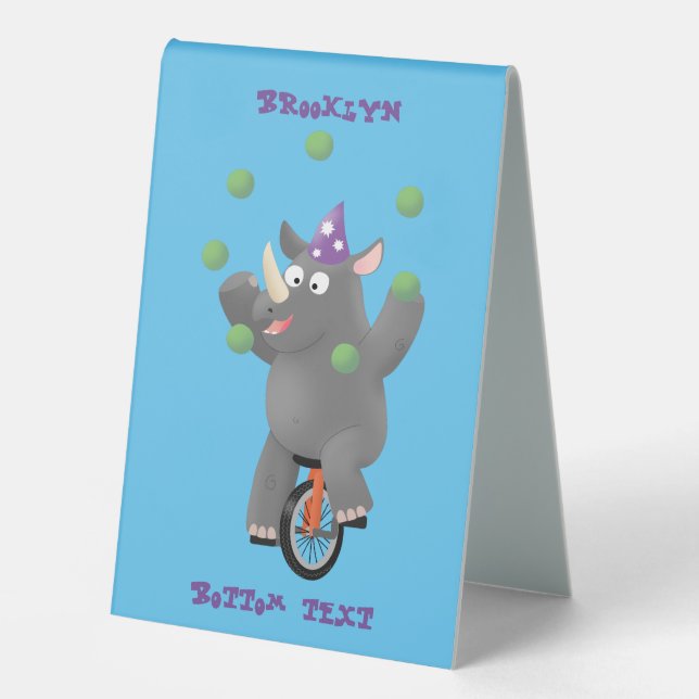 Funny cute rhino juggling on unicycle (Front)