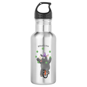 Funny cute rhino juggling on unicycle 532 ml water bottle