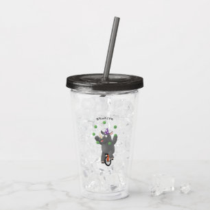 Funny cute rhino juggling on unicycle acrylic tumbler