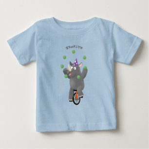 Funny cute rhino juggling on unicycle baby T-Shirt