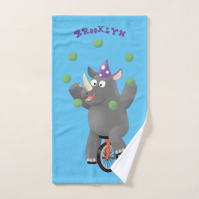 Funny cute rhino juggling on unicycle bath towel set (Hand Towel)