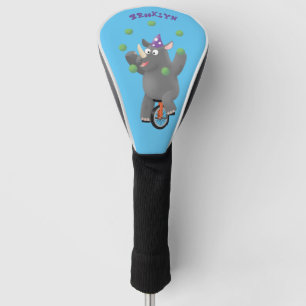 Funny cute rhino juggling on unicycle golf head cover