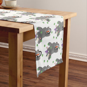 Funny cute rhino juggling on unicycle short table runner