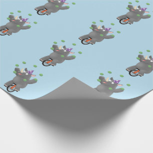 Funny cute rhino juggling on unicycle  wrapping paper